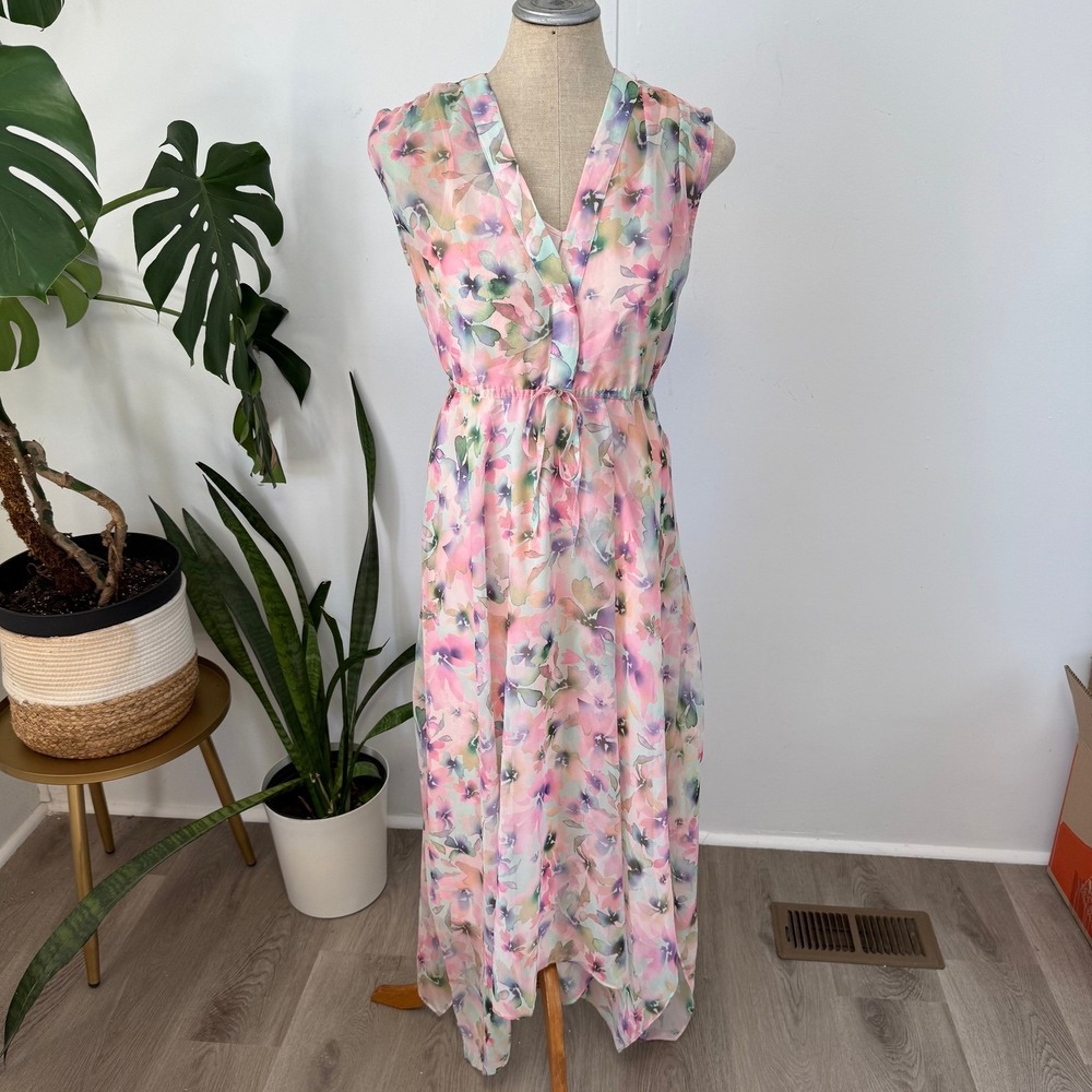 Steve Madden Handkerchief Midi Dress XS Pastel Multi Floral Watercolor NWT